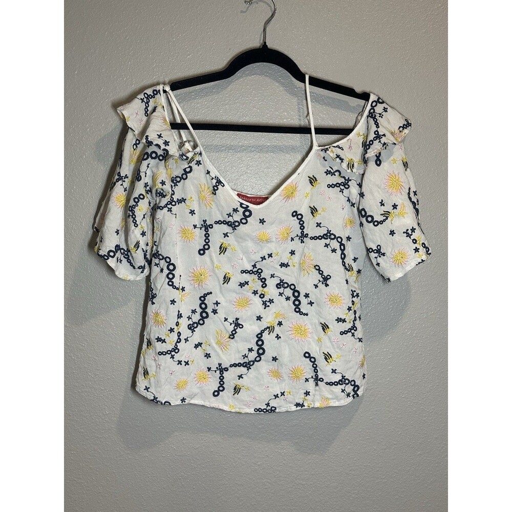 Saks Fifth Avenue Floral Embroidered Off Shoulder Fairy Resort Top Size Medium